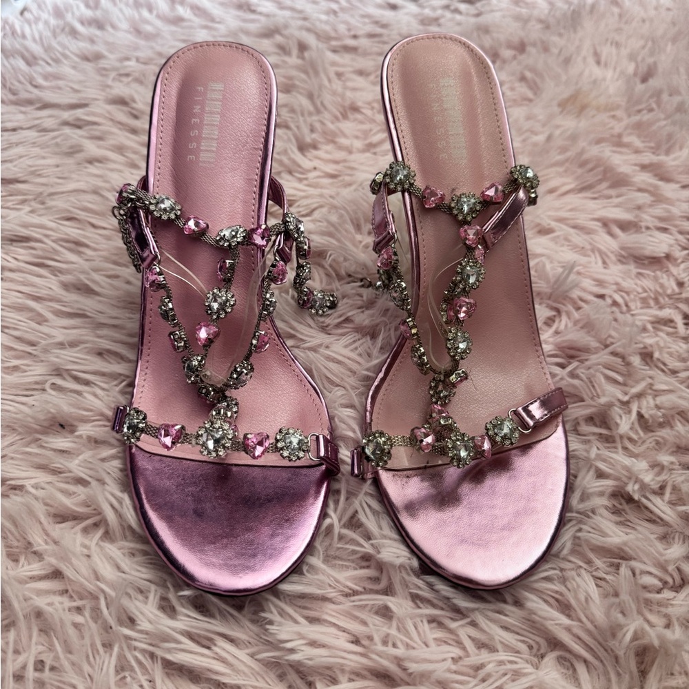 Pink Rhinestone Embellished Women's Heels/Sandals
